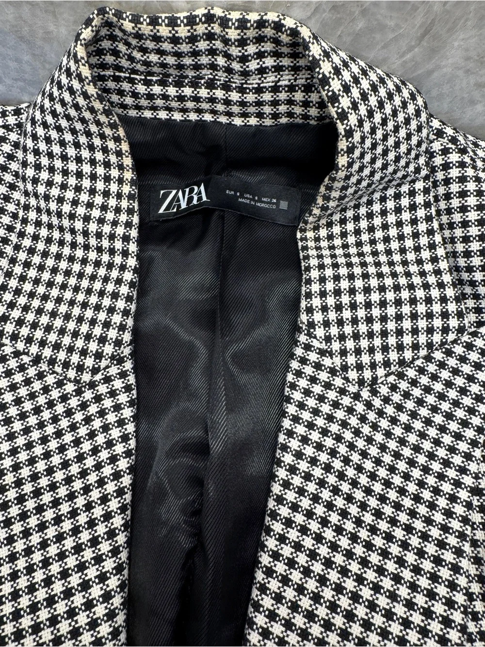 Zara Black & White Houndstooth Double Breasted Blazer Gold Button Jacket - Picture 3 of 6